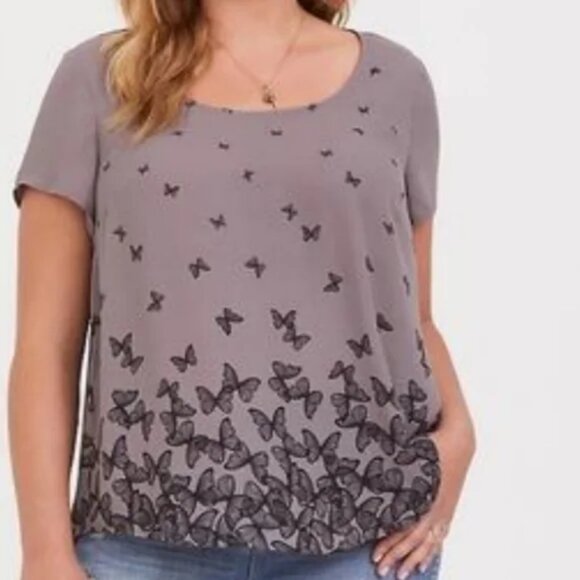 Torrid light purple/gray butterfly button back top size 1 - Picture 1 of 5